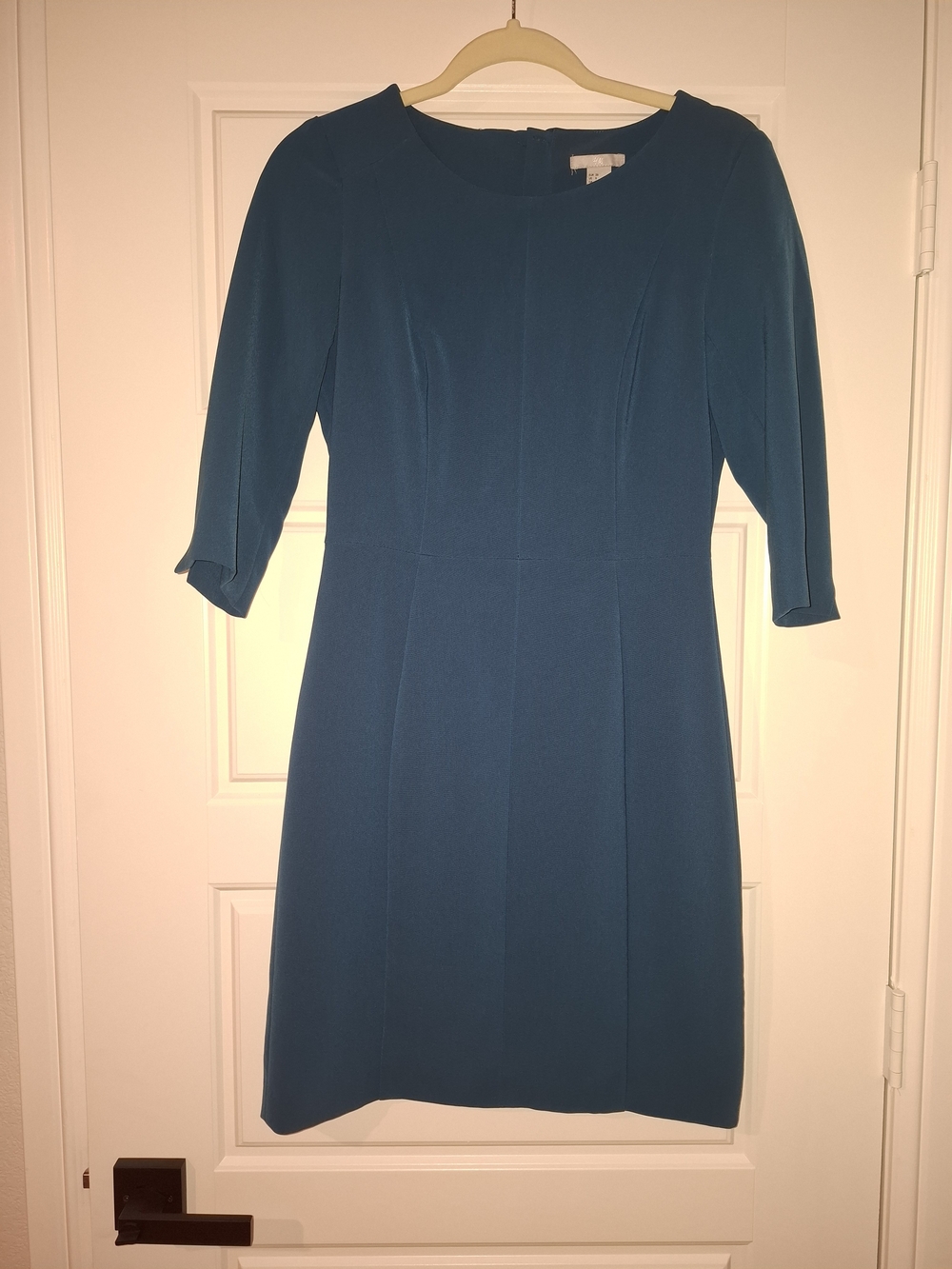 H&M Teal Midi Sheath Dress with Three-Quarter Sleeves